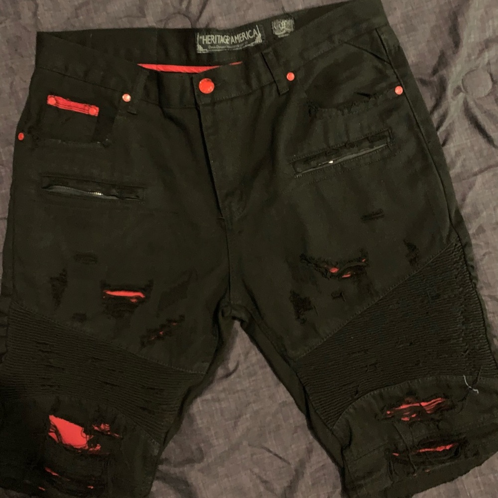 Heritage America black and distressed denim shorts